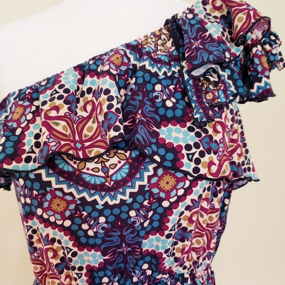 Xhilaration One Shoulder Ruffle Purple/Blue Dress - Picture 2 of 8